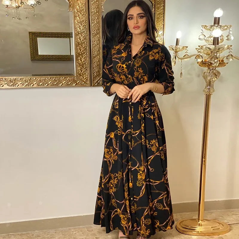 Women's Fashion New Sexy Elegant Dress Temperament Digital Printing Long Shirt Dress Ladies Elegant Commuter Casual Dress