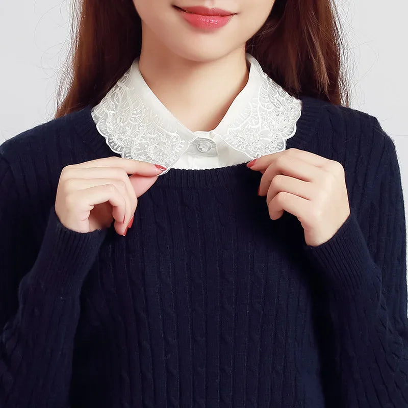 Fashion 2025 Front Tie White Fake Collar for Women Stand Detachable Collar Fake Girls Vintage Lace Ladies False Blouse Collar