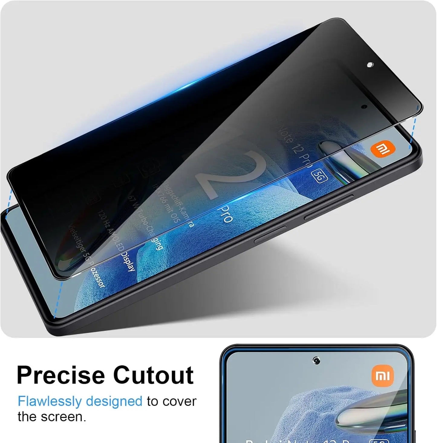 2Pcs Anti Spy Screen Protector For Xiaomi Redmi Note 12 /12 Pro 4G/5G Privacy Tempered Glass