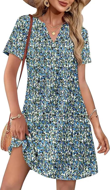 Fashion Dresses for Women 2025 Casual Summer V Neck Wedding Guest Dress Short Sleeve Fashion Beach Vacation Clothes