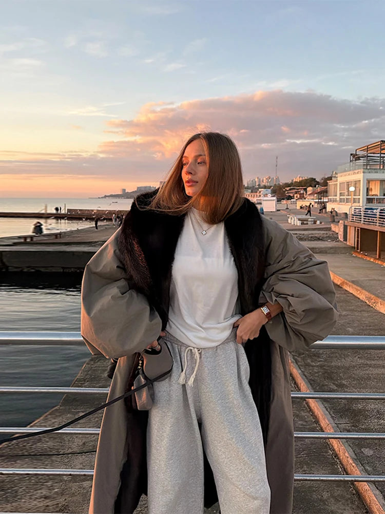 Women's Fashion Faux Fur  Belt Long Warm Jacket Eye-catching Mature Comfortable Clothing 2025 Winter Autumn Chic Lady Outfit