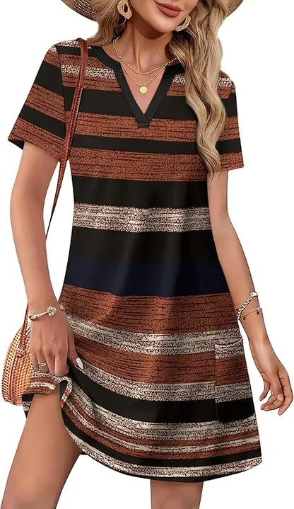 Fashion Dresses for Women 2025 Casual Summer V Neck Wedding Guest Dress Short Sleeve Fashion Beach Vacation Clothes