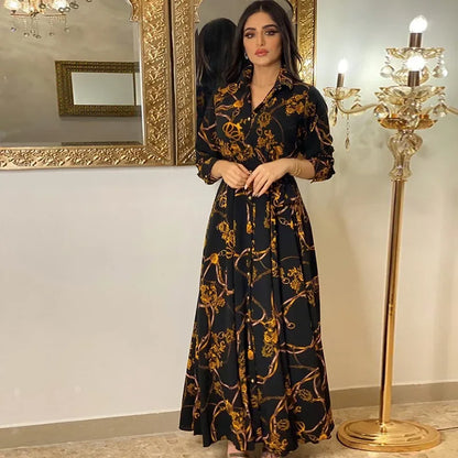 Women's Fashion  New Sexy Elegant Dress Temperament Digital Printing Long Shirt Dress Ladies Elegant Commuter Casual Dress