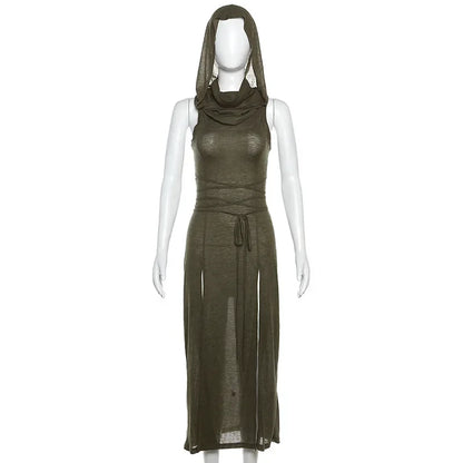 2023 Summer Fashion Trend Women's Clothing New Hooded Loose Hem Slit Personalized Dress Party Dress Club Clothing