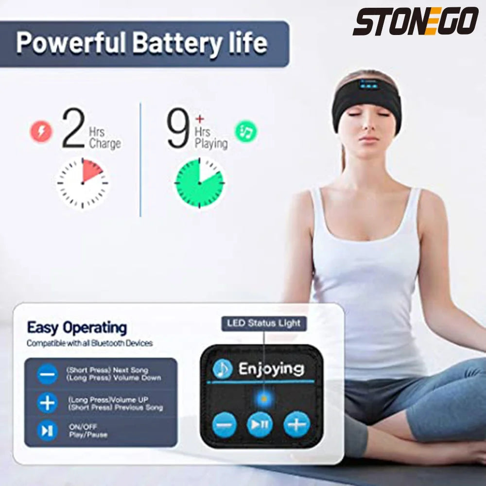 Wireless Bluetooth Sleep Headphones Ultra-Thin HD Stereo Sports Headband Speakers Workout Yoga Travel Side Sleep