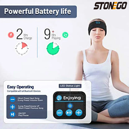Wireless Bluetooth Sleep Headphones Ultra-Thin HD Stereo Sports Headband Speakers Workout Yoga Travel Side Sleep