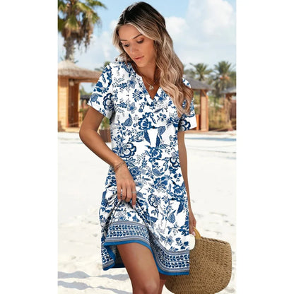 Fashion Dresses for Women 2025 Casual Summer V Neck Wedding Guest Dress Short Sleeve Fashion Beach Vacation Clothes