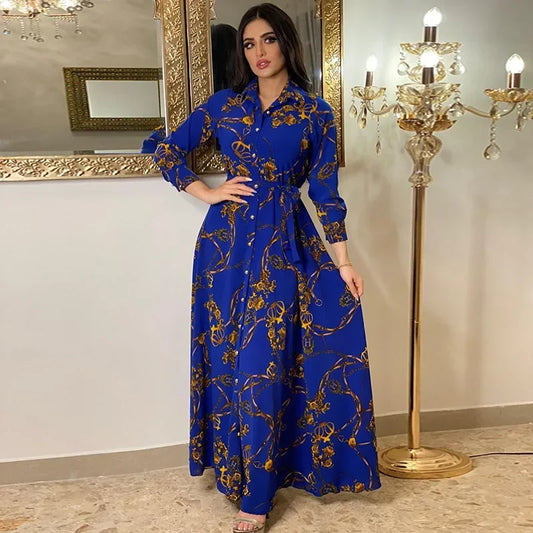 Women's Fashion  New Sexy Elegant Dress Temperament Digital Printing Long Shirt Dress Ladies Elegant Commuter Casual Dress