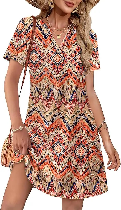 Fashion Dresses for Women 2025 Casual Summer V Neck Wedding Guest Dress Short Sleeve Fashion Beach Vacation Clothes