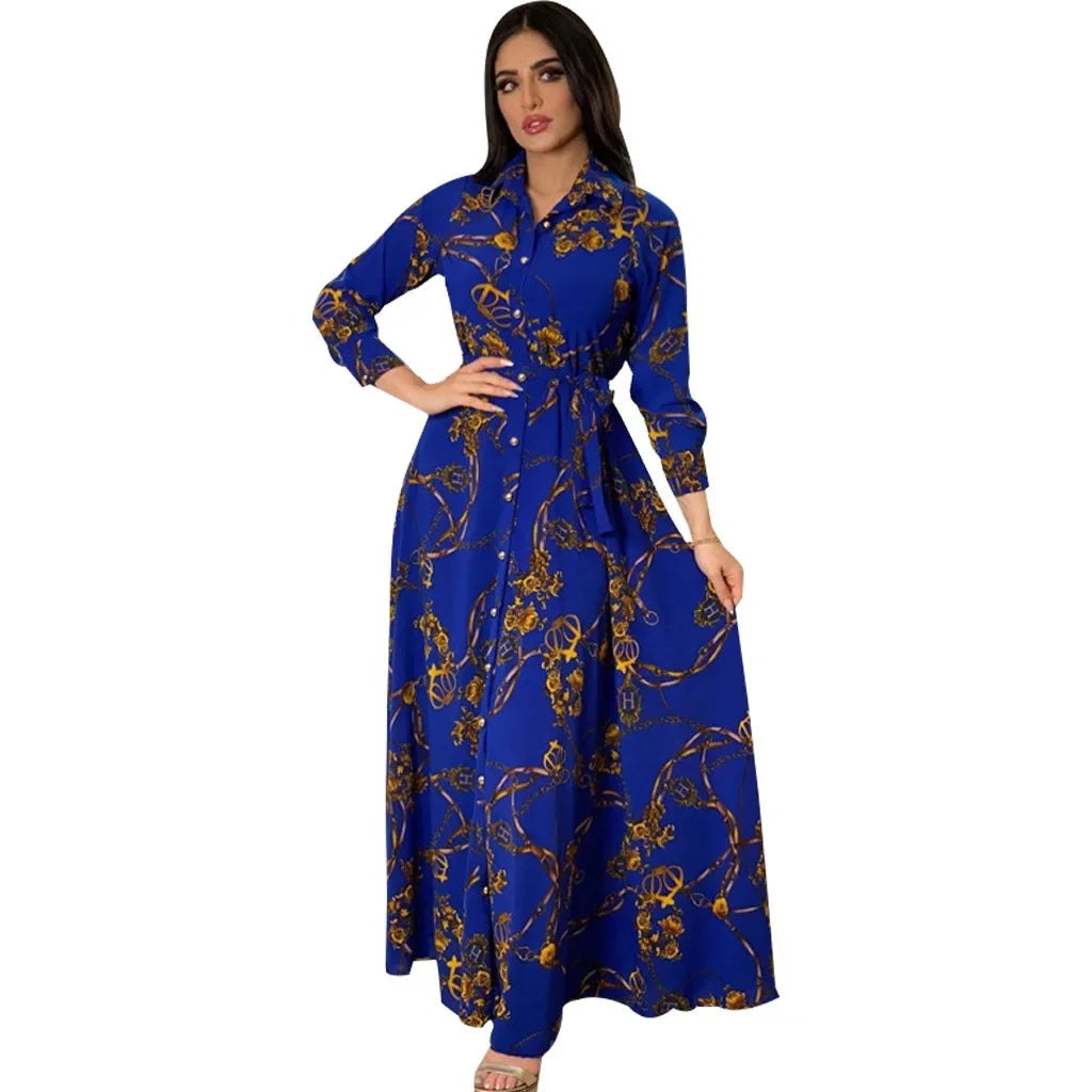 Women's Fashion  New Sexy Elegant Dress Temperament Digital Printing Long Shirt Dress Ladies Elegant Commuter Casual Dress