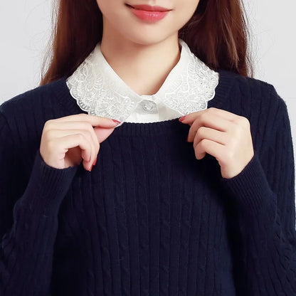 Fashion 2025 Front Tie White Fake Collar for Women Stand Detachable Collar Fake Girls Vintage Lace Ladies False Blouse Collar