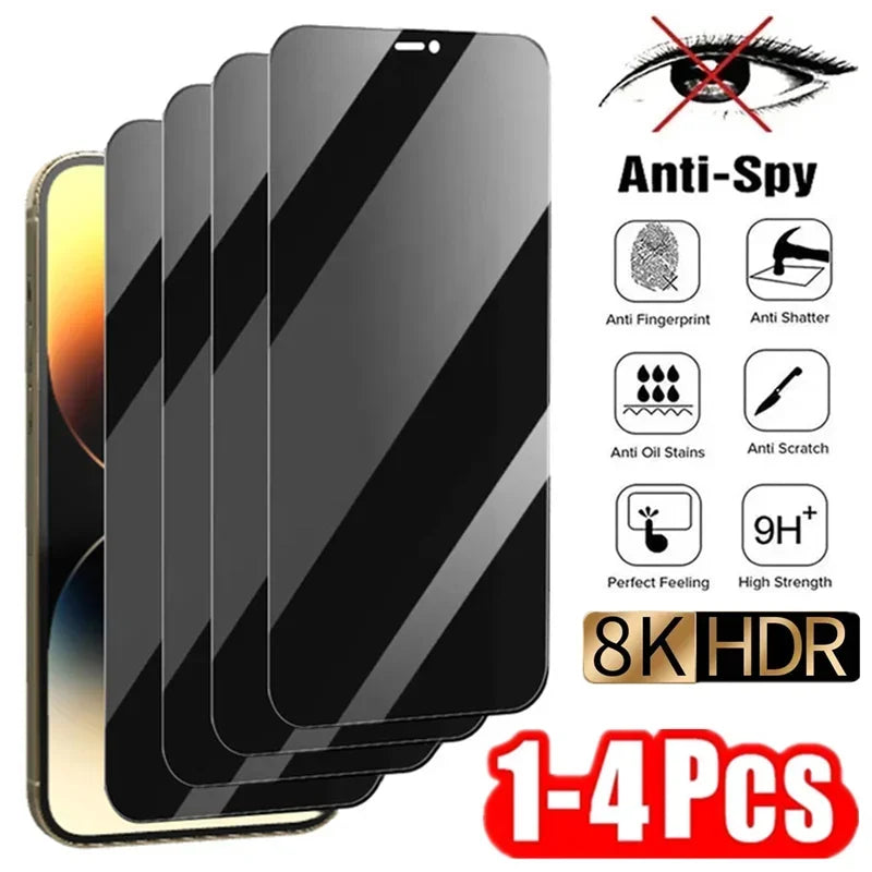 1-4Pcs Privacy Screen Protector for iPhone 14 13 12 11 15  17 Pro Max Mini 7 8 Plus Anti-spy Glass for IPhone 16 PRO X XR XS MAX