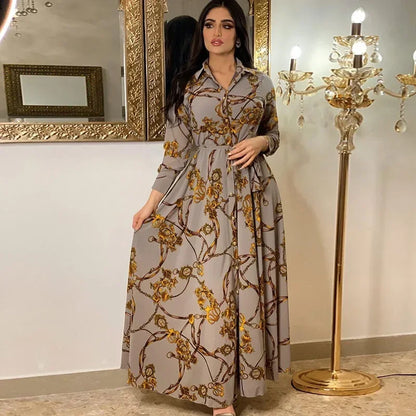 Women's Fashion  New Sexy Elegant Dress Temperament Digital Printing Long Shirt Dress Ladies Elegant Commuter Casual Dress