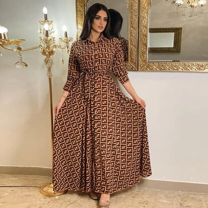 Women's Fashion  New Sexy Elegant Dress Temperament Digital Printing Long Shirt Dress Ladies Elegant Commuter Casual Dress