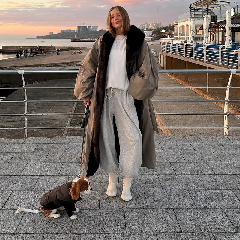 Women's Fashion Faux Fur  Belt Long Warm Jacket Eye-catching Mature Comfortable Clothing 2025 Winter Autumn Chic Lady Outfit