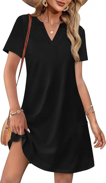 Fashion Dresses for Women 2025 Casual Summer V Neck Wedding Guest Dress Short Sleeve Fashion Beach Vacation Clothes
